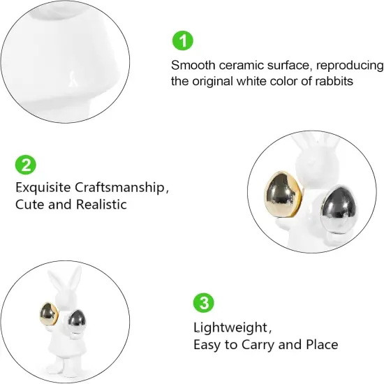 Ceramic Bunny Easter Decor,Table Rabbit Easter Decorations,Spring Bunnies Decoration Statue Figurine for Home Farmhouse(Gold and Silver Eggs-Big) {3}