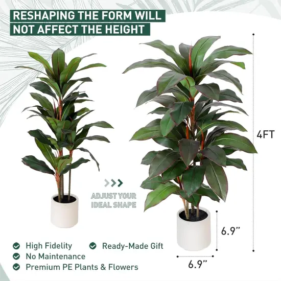 Artificial Dracaena Plant Indoor 4 FT, Fake Tree with White Planter, Faux Yucca Silk Floor Plants Indoor {2}