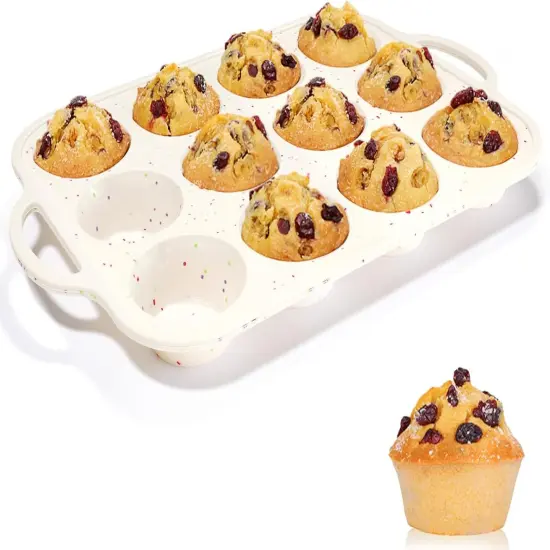Silicone Muffin Pan, Metal Reinforced Frame Regular Size 2.8 Inch Cupcake Pan with Handle 12 Cups Nonstick Muffin Tray for Baking BPA Free 1 Pack Confetti {1}