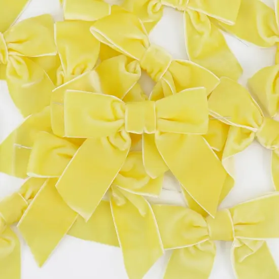 Yellow Velvet Bows 4.5" Yellow Velvet Easter Bows Premade Bows Yellow Twist Tie Bows for Wreaths, Gift Basket, Spring Holiday Decor, Gift Wrapping, Swag, Baby Shower Decoration - 12 PCs {4}