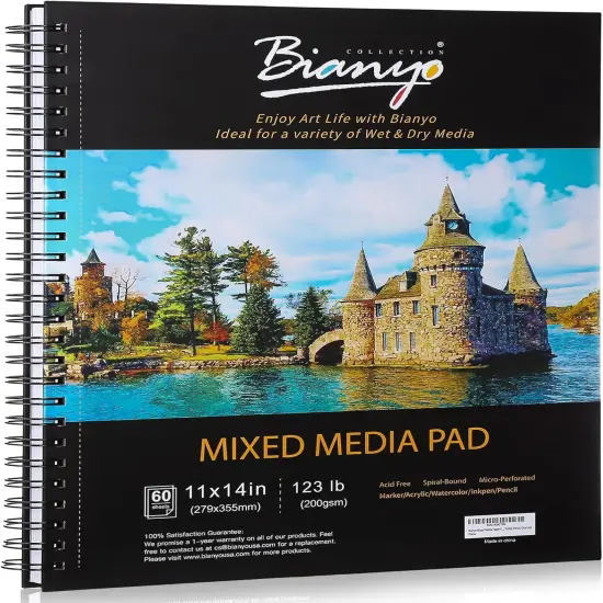 Mixed Media Paper Sketchbook, 11" X 14", 60 Sheets/Each, 123 LBS/200 GSM, Spiral-Bound Pad, Micro-Perforated, Ideal for Wet & Dry Media Like Marker, Watercolor, Acrylic, Pastel, Pencil {1}