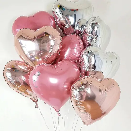 Pink Silver Heart Balloons, 18 Inch Pearl Pink and Silver Heart Shape Balloons, 12PCS Helium Mylar Love Foil Balloon for Birthday Baby Shower Engagement Wedding Party Decorations {5}