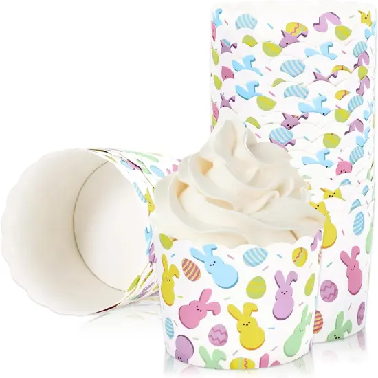 100Pcs Easter Paper Baking Cups Easter Egg Bunny Cupcake Wrappers Scalloped Edge Cupcake Muffin Cases for Easter Spring Birthday Party {1}