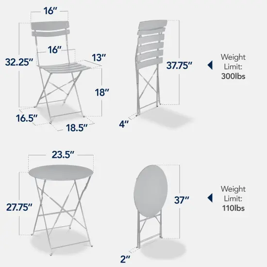 Best Choice Products 3-Piece Small Bistro Set, Folding Patio Furniture Set of 2 Chairs and Table Gray {2}