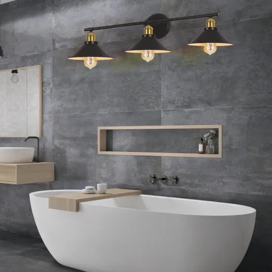 3-Light Industrial Black Wall Sconce Rustic Bathroom Vanity Light for Mirrors, Farmhouse, or Office {6}