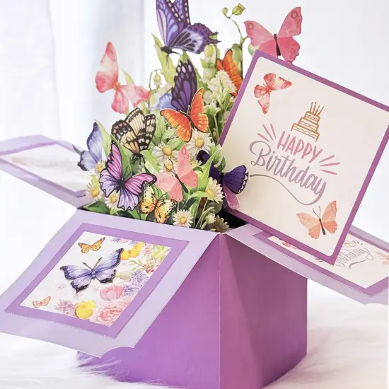 Wrapables 3D Pop Up Floral Greeting Card, Flower Bouquet Card for Birthdays, Butterflies {3}