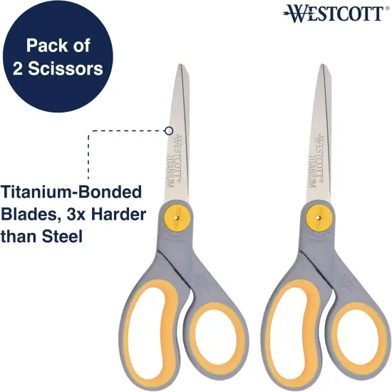 8-Inch Titanium Scissors For Office and Home, Yellow/Gray, 2 Pack {2}