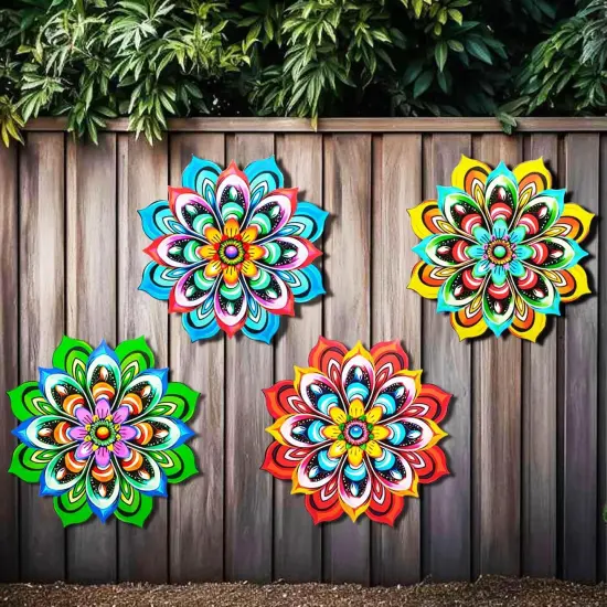 Metal Sunflower Wall Art Decorations - Handmade Outdoor Yard Garden and Indoor Outdoor Wall Decor, Creative Flower Hanging Set，Garden Decor for Outside {4}