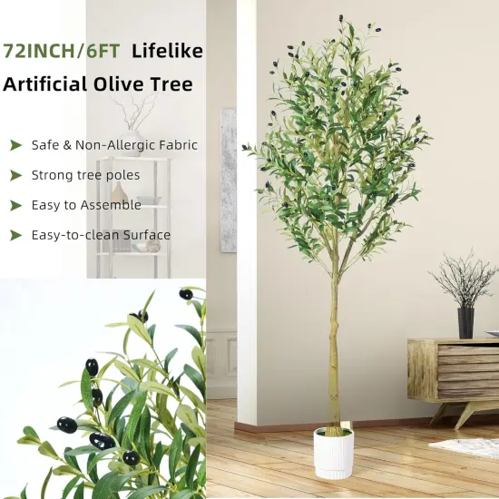 6ft Olive Tree, Olive Plant Artificial Indoor with 1296 Dense Leaves & 72 High-Simulated Olive Fruits- Easy Assembly, Low Maintenance (Thick Olive Tree, 6ft) {3}