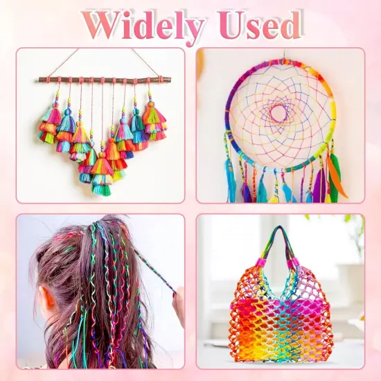 Rainbow Color Nylon Cord, Nylon Craft String, Silky Satin Rattail Cord Beading String for Braided Bracelets, Pendants Necklace, Macrame Keychains, Lanyards, Drawstring Bags, DIY Crafts, Sewing {5}