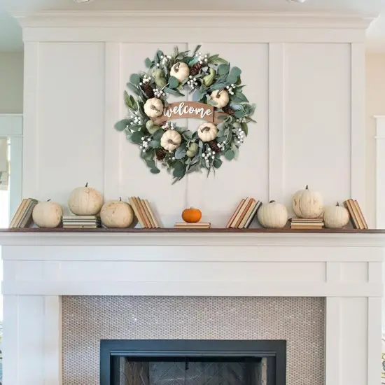 24 Inch Fall Eucalyptus Pumpkin Wreath {4}
