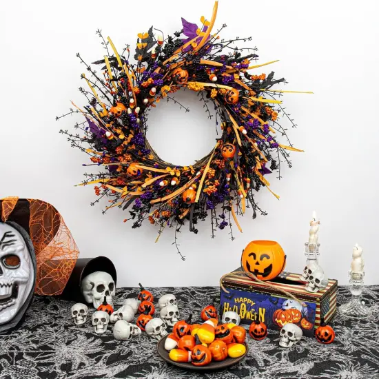 Artificial Halloween Wreath - 22 Inch (Black) {2}