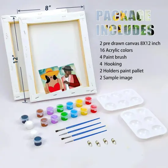 2 Pack Sip and Paint Kit - Date Night Pre Drawn Canvas (8x12) {2}