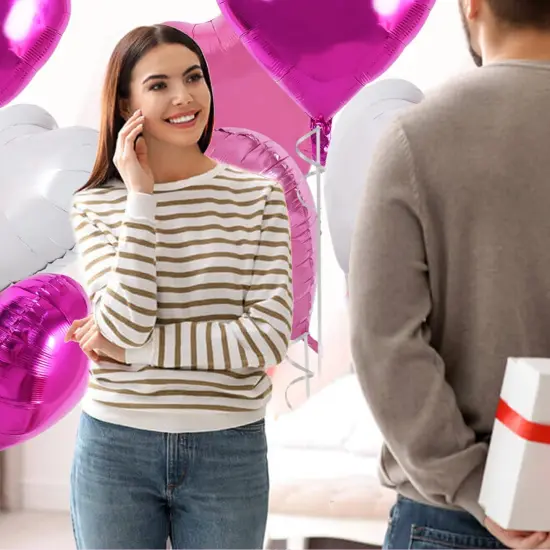 30Pcs 18 Inch Pink White Heart Balloons Hot Pink Heart Shape Foil(Pink White Rose Red) {3}