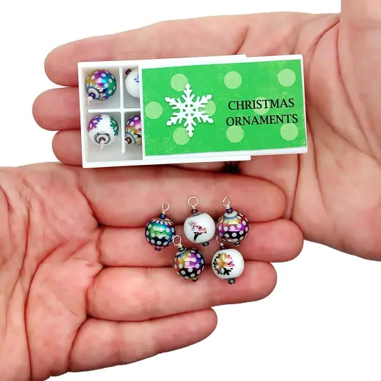 Mini Ornaments with Storage Box, 8 pc, Pretty Rainbow Patterned Baubles for Dollhouse, Adorabilities {5}