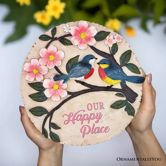 Blossoming Songbirds Positivity Stepping Stone, 9.5" Happiness Garden Decoration and Support Gift {6}