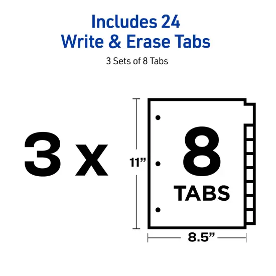 Avery Big Tab Write & Erase Dividers for 3 Ring Binders, 8-Tab Set, Multicolor Divider Tabs, Great for Organizing Projects, Reports, Finances, and More (3-Pack of 23079) {6}