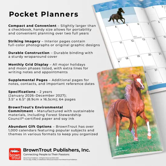 Horse Lovers | 2026-2027 3.5 x 6.5 Inch Two Year Monthly Pocket Planner Calendar {6}