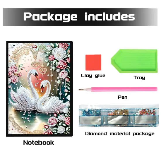 DIY 5D Notebooks Diamond Painting Journals Diamond Painting Notebook A5 Hardback Notebook Diary Swan Sketchbooks Notepad A5 Diamond Painting Rhinestone Swan Landscape {4}