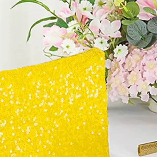 1 Piece Canary Yellow Sequin Spandex Chair Cap 13.5 inch by 10 inch Party Decor {4}