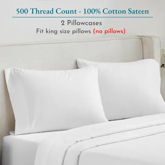 Soft & Silky 500 Thread Count 100% Cotton Sateen, Cool & Smooth with A Classic Opening, Set of 2 King Pillow Cases {2}