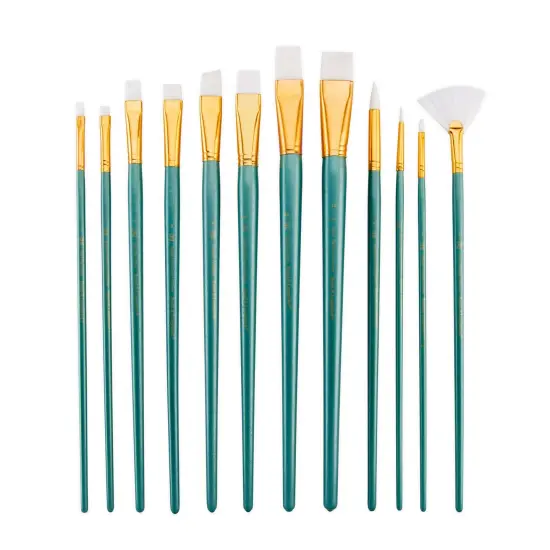 RSET-9311 | 12pc White Taklon Long Handle Variety Brush Set {2}