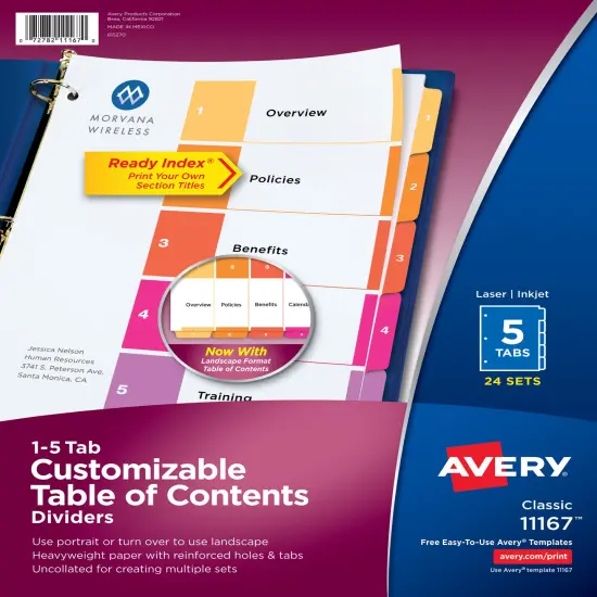 Avery Dividers for 3 Ring Binders, 5 Tabs per Set, Customizable Table of Contents, Multicolor Tabs (24 Sets of 11167) {1}