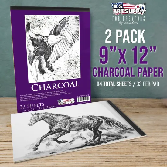 9" x 12" Premium Heavy-Weight Charcoal Sketchbook (2 Pack, 64 Sheets Total) - 90lb (160gsm) Sketch Book Pad for Charcoal, Pencil & Pastel Drawing {2}