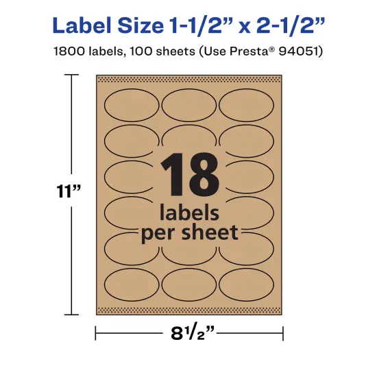 Avery Kraft Brown Oval Labels with Sure Feed, 1.5" x 2.5" {5}