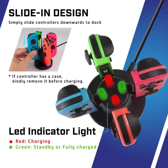 Charging Dock For Nintendo Switch and OLED Model Joy Con Controller, with LED Light Bar Indicator and Charging Cable Black {4}