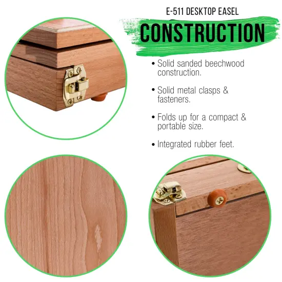 Solid Solana Adjustable Wood Art Easel: Portable Beechwood Tabletop Easel with Storage Drawer & Palette for Painting & Drawing, Artist Desktop {5}