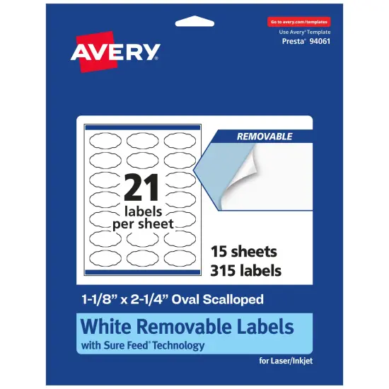 Avery Matte White Removable Oval Scalloped Labels with Sure Feed Technology, Print-to-the-Edge, 1-1/8" x 2-1/4" {1}