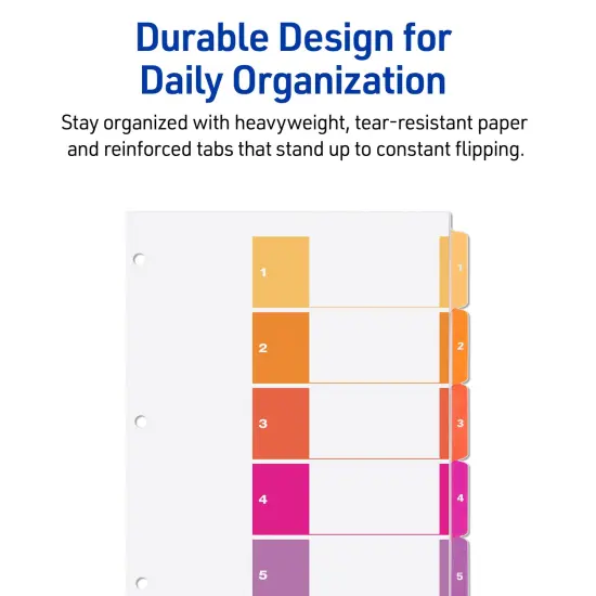 Avery Dividers for 3 Ring Binders, 5 Tabs per Set, Customizable Table of Contents, Multicolor Tabs (24 Sets of 11167) {5}