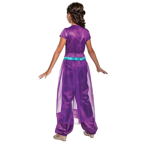 Jasmine Purple Classic Child Costume Satin Jumpsuit Gold Foil Detailing {2}