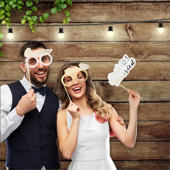 60PCs Fully Assembled Wedding Photo Booth Props - Prop Stand - Gold Signs - Elegant Wedding & Reception Party Supplies- Funny Wedding Props -Gold Foil Print &ndash; Bridal PhotoBooth {2}