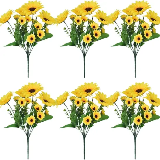 Summer Sunflowers &ndash; 6 Pack 12" Artificial Silk Flowers with Stems, 13 Heads & 27 Leaves for Indoor & Outdoor Decor Floral Arrangements {1}