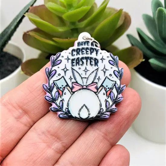 Creepy Easter White Bunny Charms, 36x33mm {2}