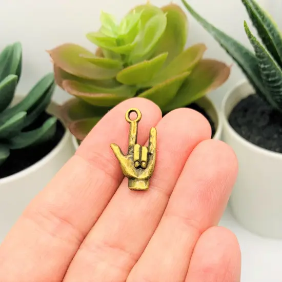 Bronze ASL I Love You Sign Language 3D Charms, 22x12mm {2}