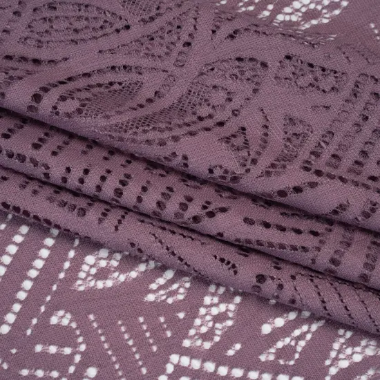 1 Yard Amethyst Raschel Lace Fabric Geometry Leaves Organic Edge Sheer Nylon 54 Inch Width {1}