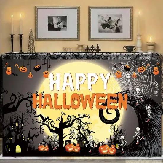 Happy Halloween Theme Fabric Sign Poster Banner Backdrop with Pumpkin {5}