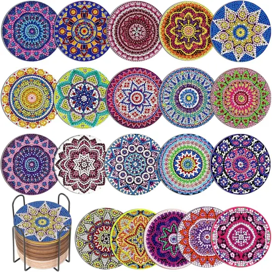 20 Pieces Diamond Art Painting Coasters Kit with Holder, Diamond Art Coasters, DIY Diamond Art Crafts Projects, Diamond Art Kits for Adults and Beginners(Mandala Style) {1}
