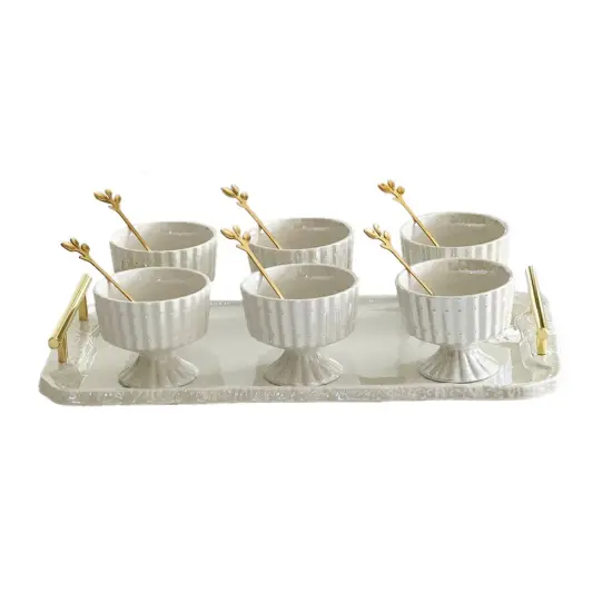 Porcelain Dessert Mugs with Coordinating Tray Gold Trim {2}