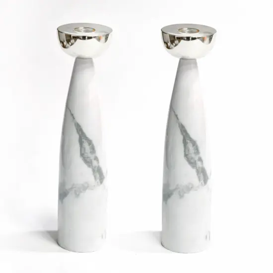 Grey Marble Candlesticks with silver Holders {1}