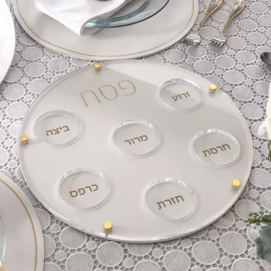 Lucite Seder Plate with Leatherette Backing Silver {5}