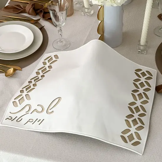 Leatherette Challah Cover with Laser Cut Design Black {5}
