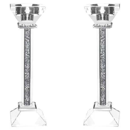 Crystal Candlesticks with Crushed Gemstones Gold {5}
