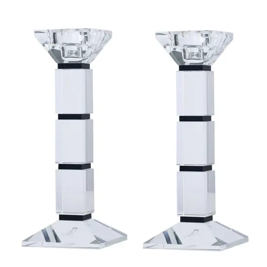 Crystal Candlesticks Square Design Set of 2 - Black {1}