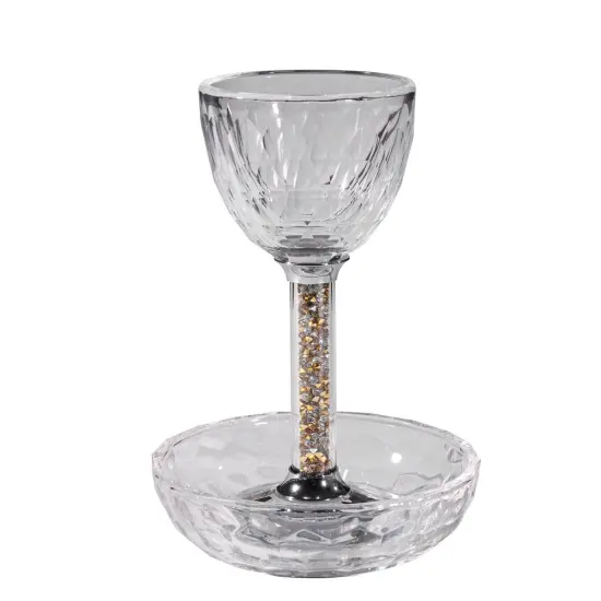 Crystal Kiddush Cup with Gemstone Stem and Tray By Kinor Decor Silver Gemstones {1}