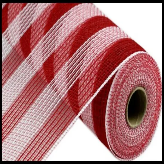 10.5" x 10yd Red/White Stripe Faux Jute Mesh Roll - Ideal for Wreath Making & Craft Projects-RY831949 {3}