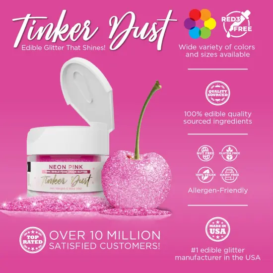 Bakell - Neon Pink Tinker Dust Edible Glitter (5g, 1x Jar) for Food, Desserts, and Beverages! {2}